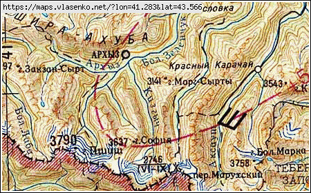 Карта архыза с маршрутами