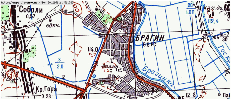 Карта БРАГИН, Гомельская область, Брагинский район