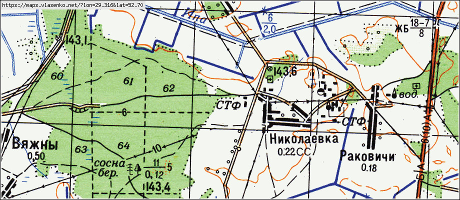 Карта ЧЕРНИН, Гомельская область, Брагинский район