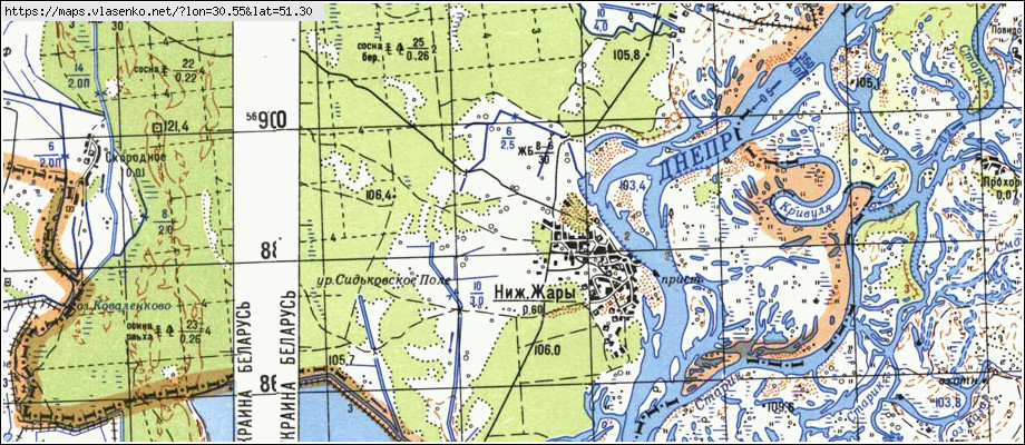 Карта НИЖНИЕ ЖАРЫ, Гомельская область, Брагинский район