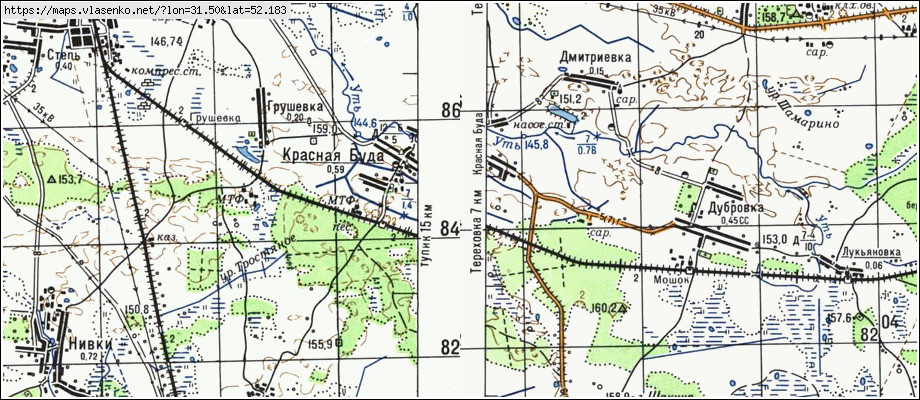 Карта КРАСНАЯ БУДА, Гомельская область, Добрушский район