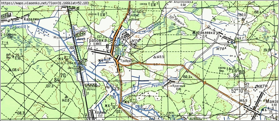 Карта ГРАБОВКА, Гомельская область, Гомельский район