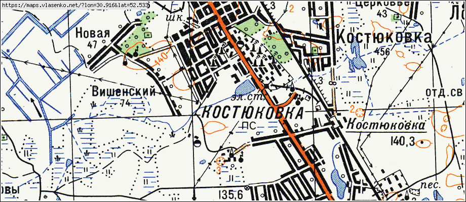 Карта КОСТЮКОВКА, Гомельская область, Гомельский район