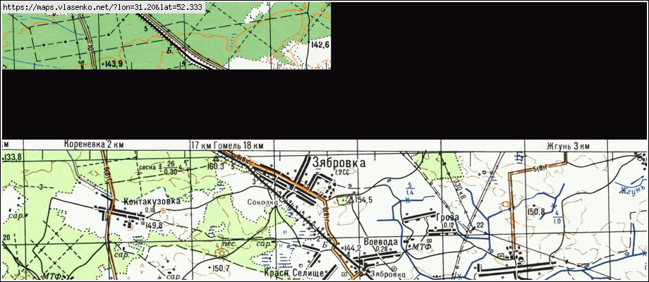 Карта ЗЯБРОВКА, Гомельская область, Гомельский район