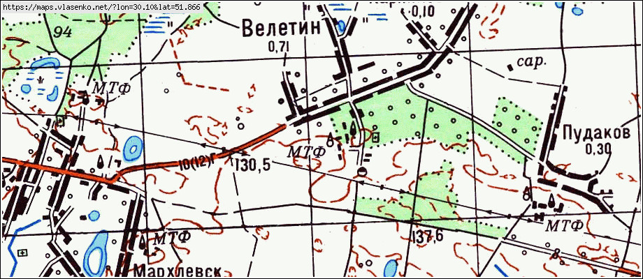 Карта ВЕЛЕТИН, Гомельская область, Хойникский район