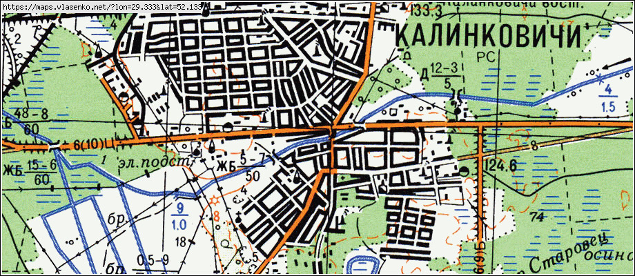 Карта КАЛИНКОВИЧИ, Гомельская область, Калинковичский район