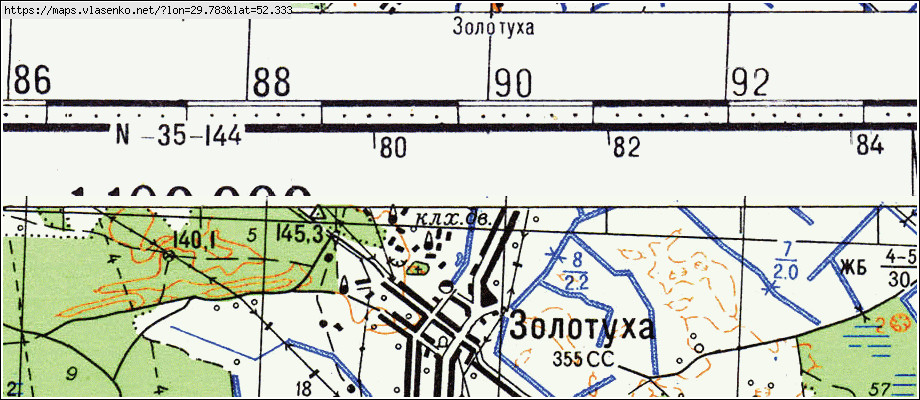 Карта ЗОЛОТУХА, Гомельская область, Калинковичский район