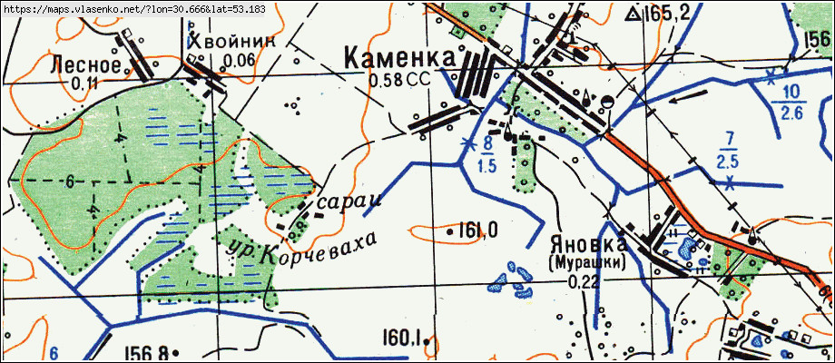Карта КАМЕНКА, Гомельская область, Кормянский район