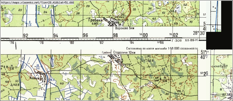 Карта ГРЕБЕНИ, Гомельская область, Лельчицкий район