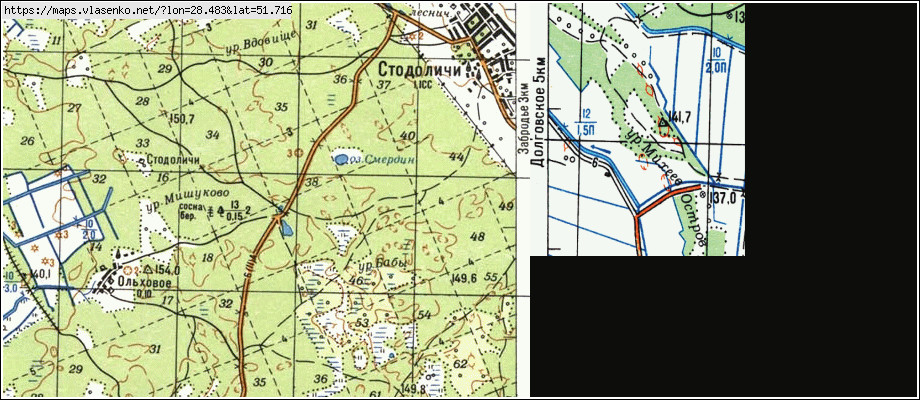 Карта СТОДОЛИЧИ, Гомельская область, Лельчицкий район