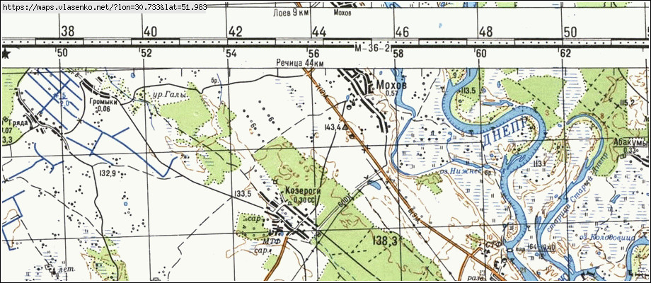 Карта МОХОВ, Гомельская область, Лоевский район
