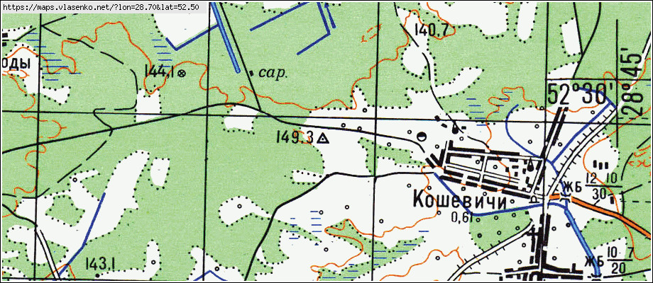 Карта ОСОВЕЦ, Гомельская область, Мозырьский район