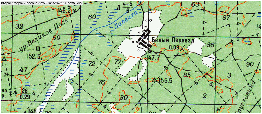 Карта БЕЛЫЙ ПЕРЕЕЗД, Гомельская область, Октябрьский район
