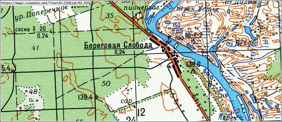 Карта БЕРЕГОВАЯ СЛОБОДА, Гомельская область, Октябрьский район