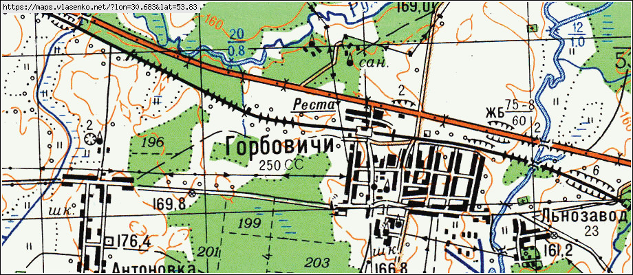 Карта БОГДАНОВИЧИ, Гомельская область, Октябрьский район