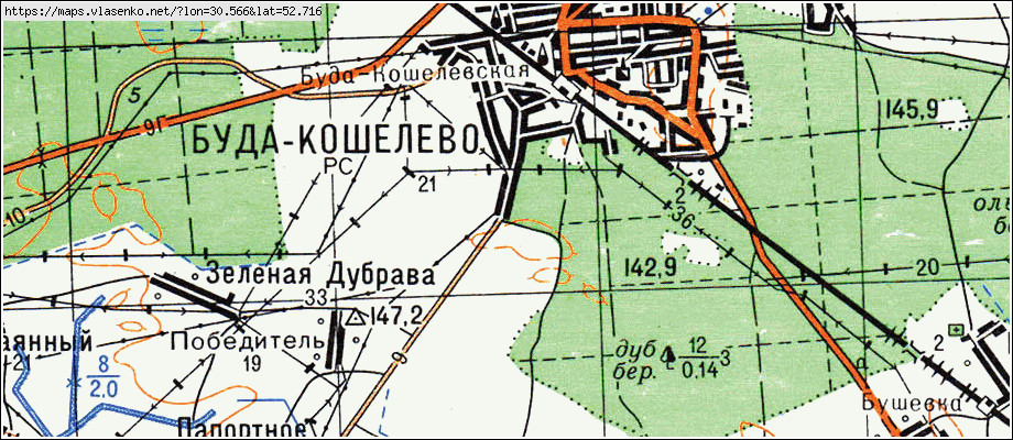 Карта БУДА-КОШЕЛЕВО, Гомельская область, Октябрьский район