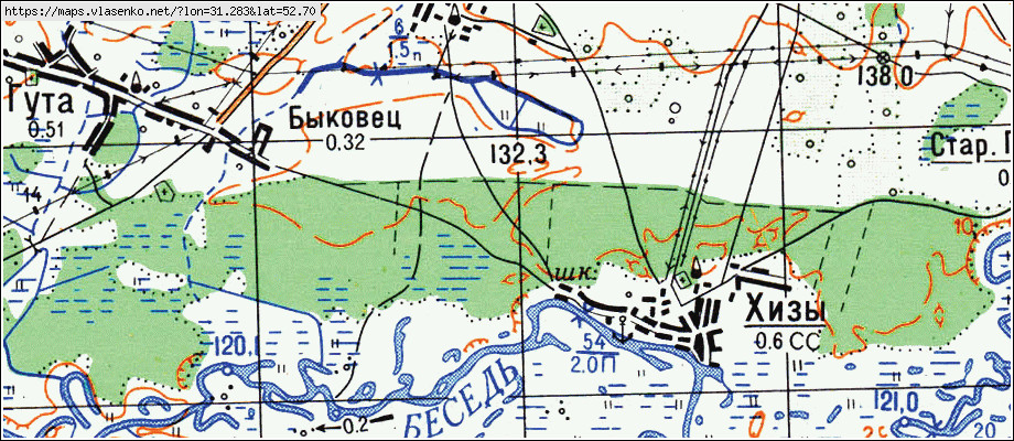 Карта ГАРУСТЫ, Гомельская область, Октябрьский район