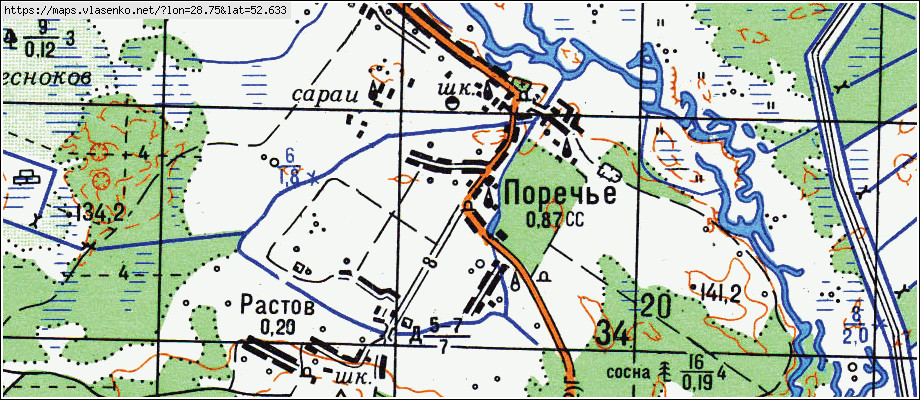 Карта ПОРЕЧЬЕ, Гомельская область, Октябрьский район