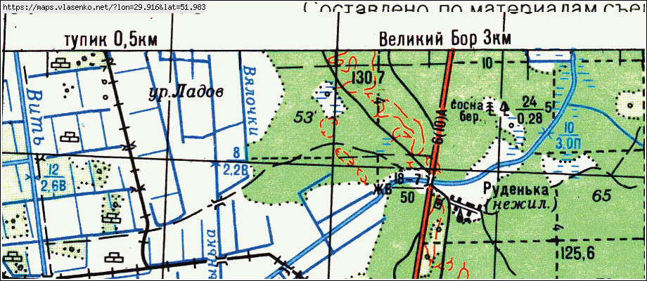 Карта РУДЕНКА, Гомельская область, Октябрьский район