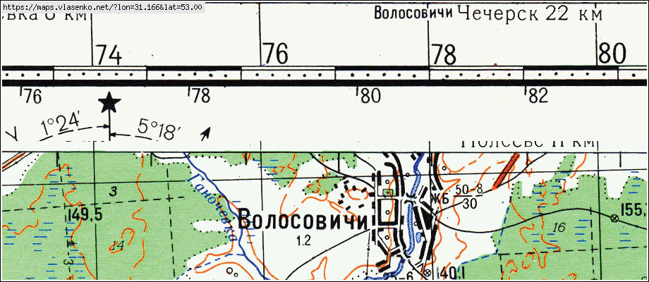 Карта ВОЛОСОВИЧИ, Гомельская область, Октябрьский район