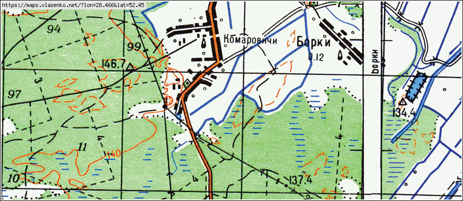 Карта КОМАРОВИЧИ, Гомельская область, Петриковский район