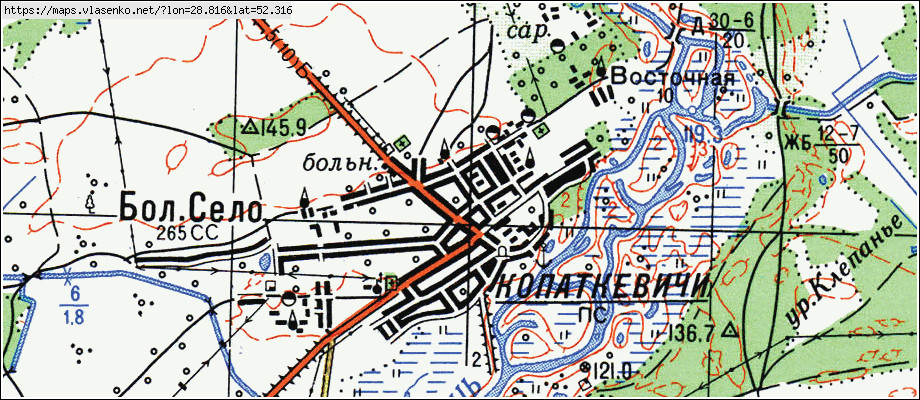 Карта КОПАТКЕВИЧИ, Гомельская область, Петриковский район