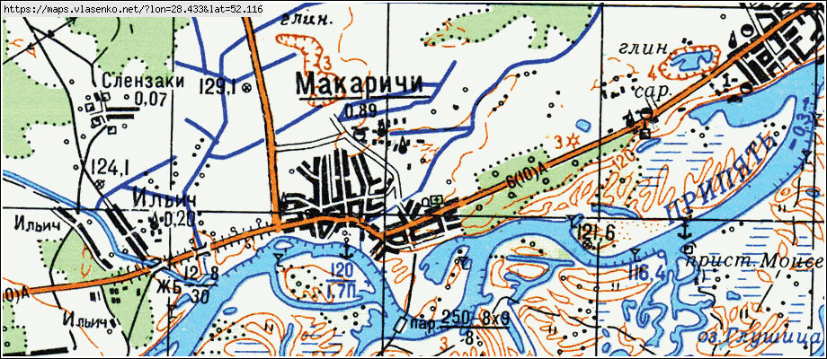 Карта МАКАРИЧИ, Гомельская область, Петриковский район