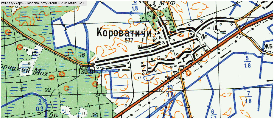Карта КОРОВАТИЧИ, Гомельская область, Речицкий район