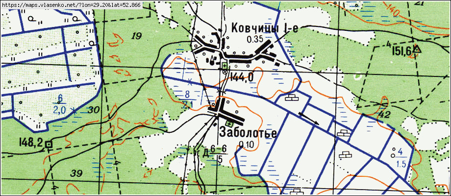 Карта КОВЧИЦЫ 1-Е, Гомельская область, Речицкий район