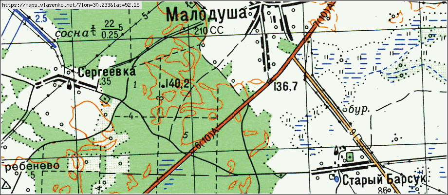 Карта МАЛОДУША, Гомельская область, Речицкий район