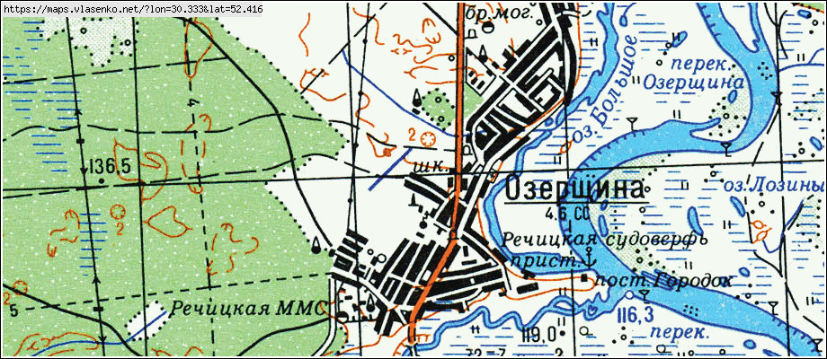 Карта ОЗЕРЩИНА, Гомельская область, Речицкий район