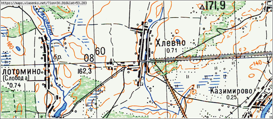 Карта ХЛЕВНО, Гомельская область, Светлогорский район