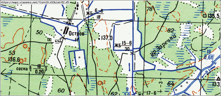 Карта КОРЕНИ, Гомельская область, Светлогорский район