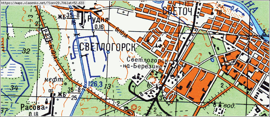 Карта СВЕТЛОГОРСК, Гомельская область, Светлогорский район