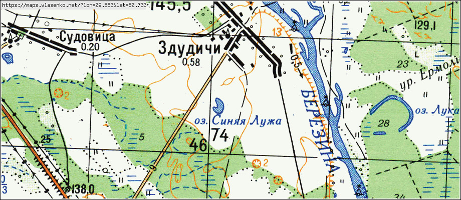 Карта ЗДУДИЧИ, Гомельская область, Светлогорский район