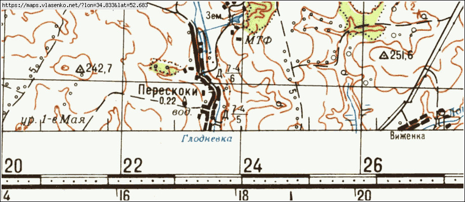 Карта ПЕРЕСКОКИ, Брянская область, Брасовский район