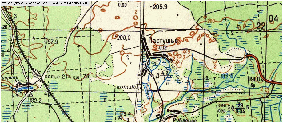 Карта ПАСТУШЬЕ, Брянская область, Дятьковский район