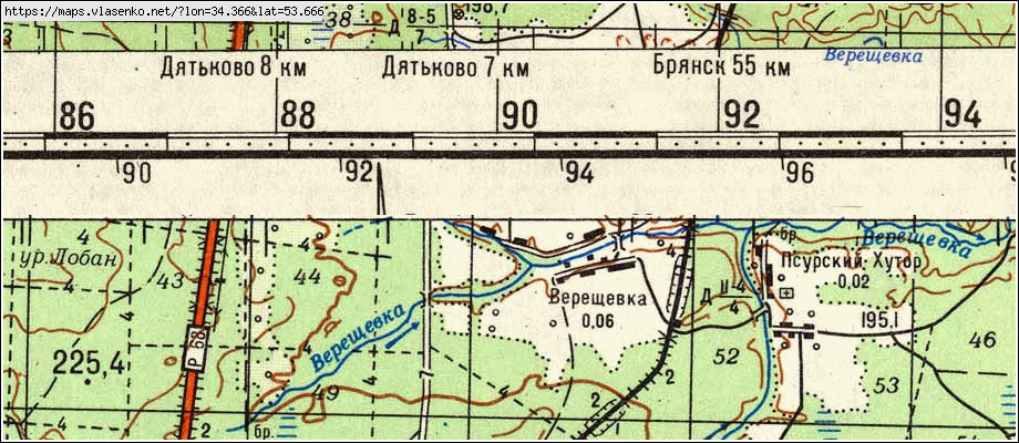 Карта ВЕРЕЩЕВКА, Брянская область, Дятьковский район