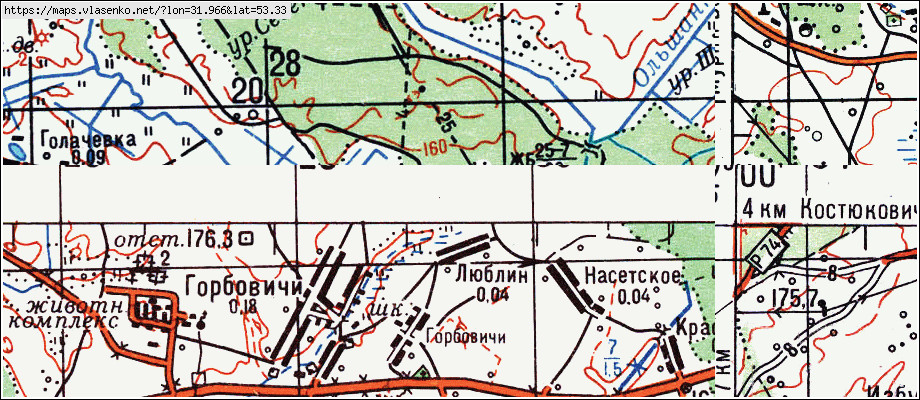Карта БЕРЕЗИНА, Брянская область, Гордеевский район