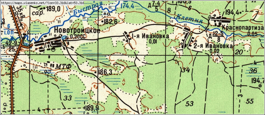 Карта ИВАНОВКА 1-Я, Брянская область, Клетнянский район