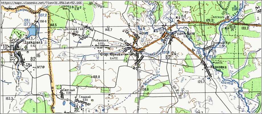 Карта СТАРЫЕ ЮРКОВИЧИ, Брянская область, Климовский район