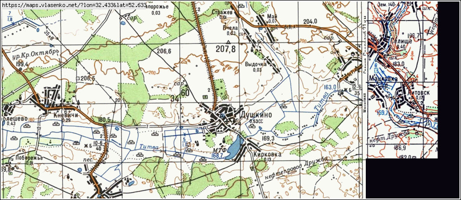Карта ДУШКИНО, Брянская область, Клинцовский район