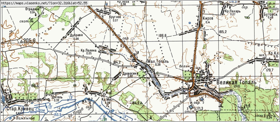 Карта МАЛАЯ ТОПАЛЬ, Брянская область, Клинцовский район