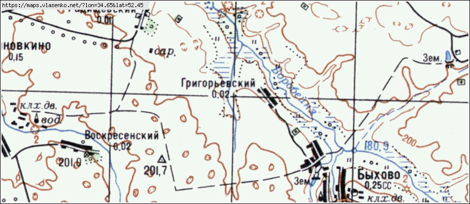 Карта ГРИГОРЬЕВСКИЙ, Брянская область, Комаричский район