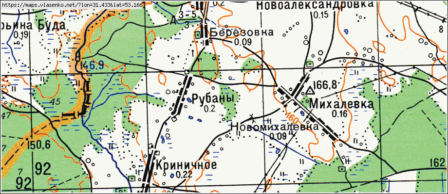 Карта БЕРЕЗОВКА, Брянская область, Красногорский район
