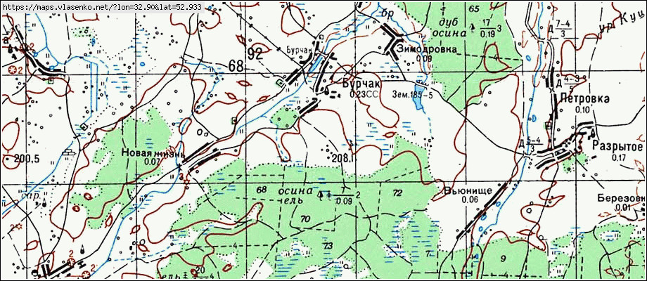 Карта БУРЧАК, Брянская область, Мглинский район