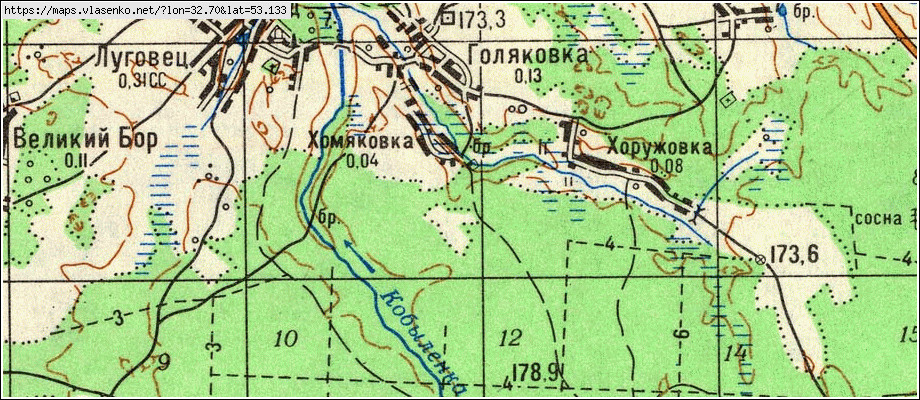 Карта ГОЛЯКОВКА, Брянская область, Мглинский район
