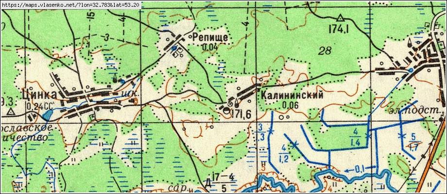 Карта КАЛИНИНСКИЙ, Брянская область, Мглинский район