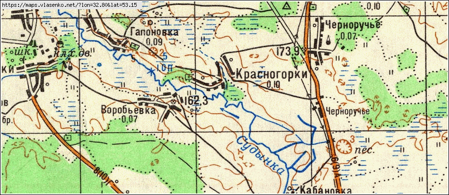 Карта КРАСНОГОРКИ, Брянская область, Мглинский район