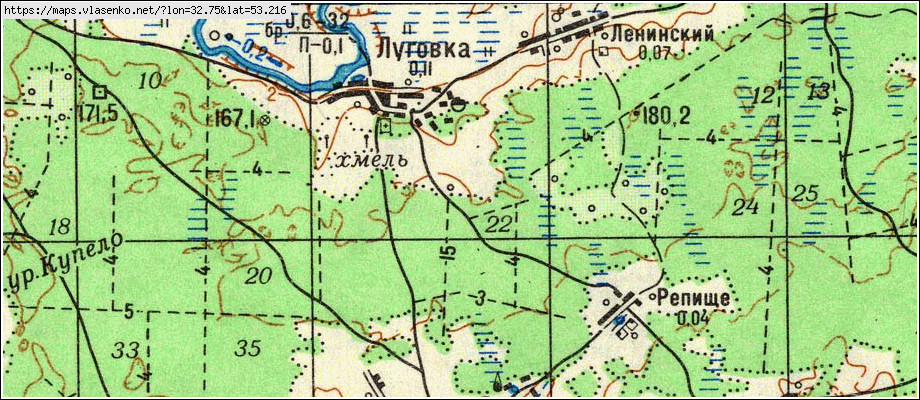 Карта ЛУГОВКА, Брянская область, Мглинский район